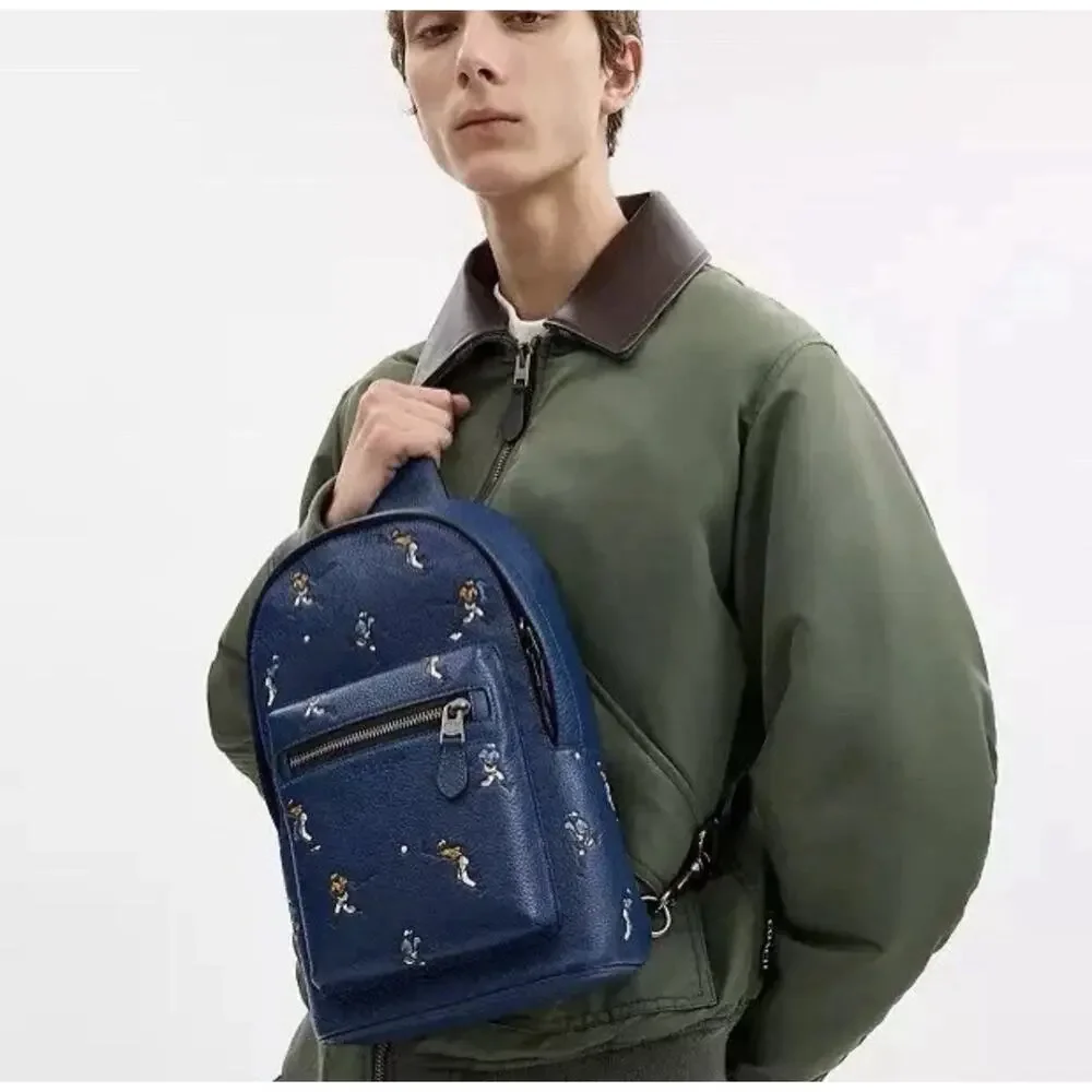 NWT Coach Men’s West Backpack With Baseball Print CAX48 Deep Blue Multi